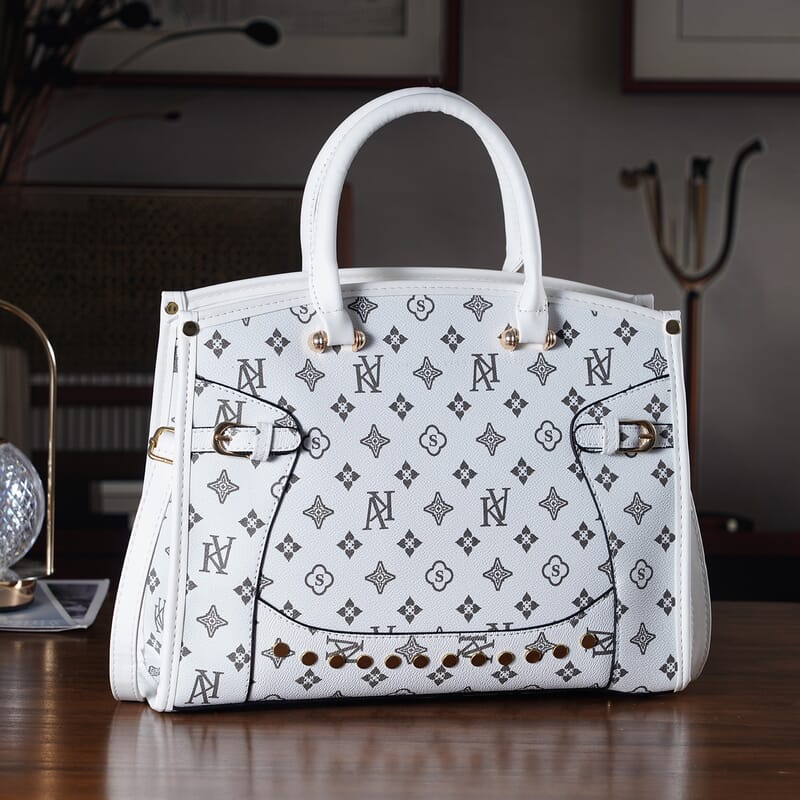 La Marey White with S Pattern Faux Leather Crossbody Bag with Shoulder Strap