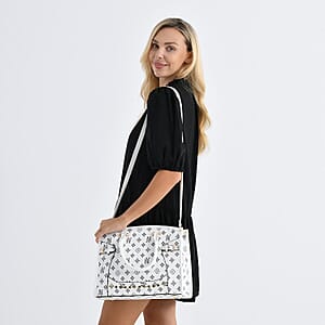 Warehouse Blowout Deal La Marey White with S Pattern Faux Leather Crossbody Bag with Shoulder Strap