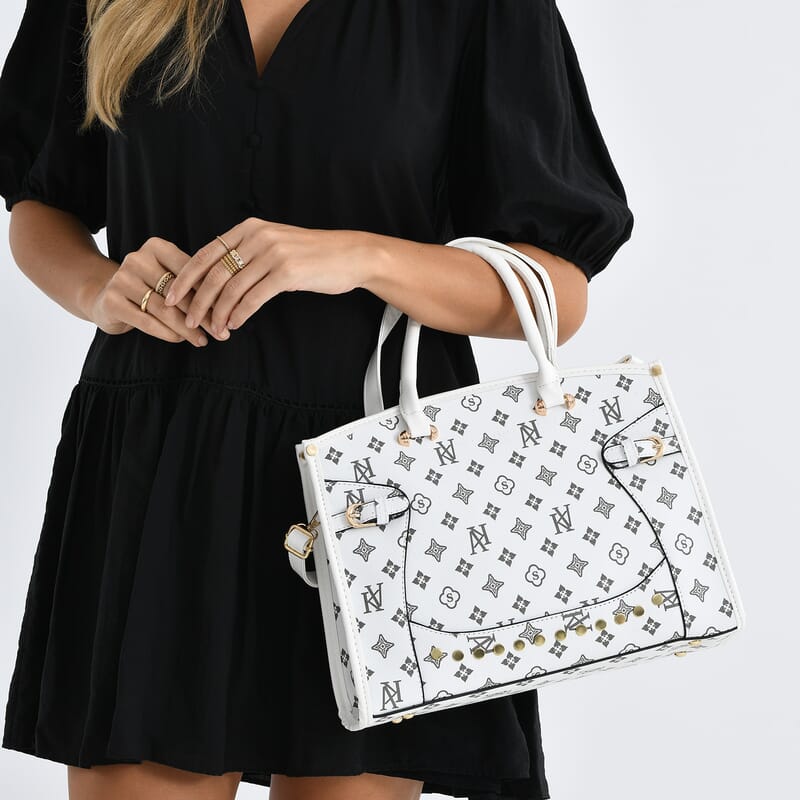 La Marey White with S Pattern Faux Leather Crossbody Bag with Shoulder Strap