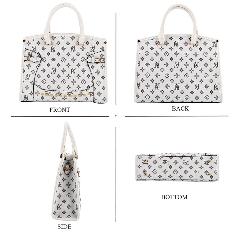 La Marey White with S Pattern Faux Leather Crossbody Bag with Shoulder Strap