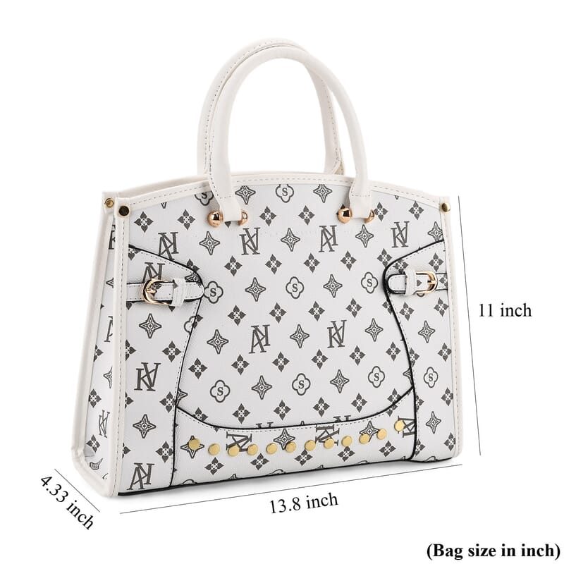 La Marey White with S Pattern Faux Leather Crossbody Bag with Shoulder Strap