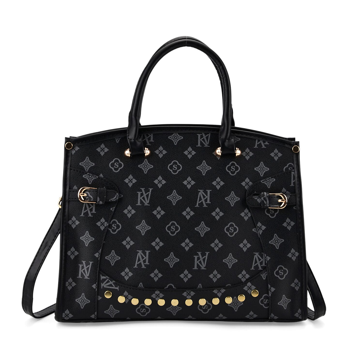 Warehouse Blowout Deal La Marey Navy with KV Pattern Faux Leather Crossbody Bag with Shoulder Strap