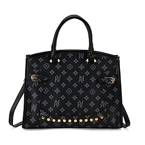 Warehouse Blowout Deal La Marey Navy with KV Pattern Faux Leather Crossbody Bag with Shoulder Strap