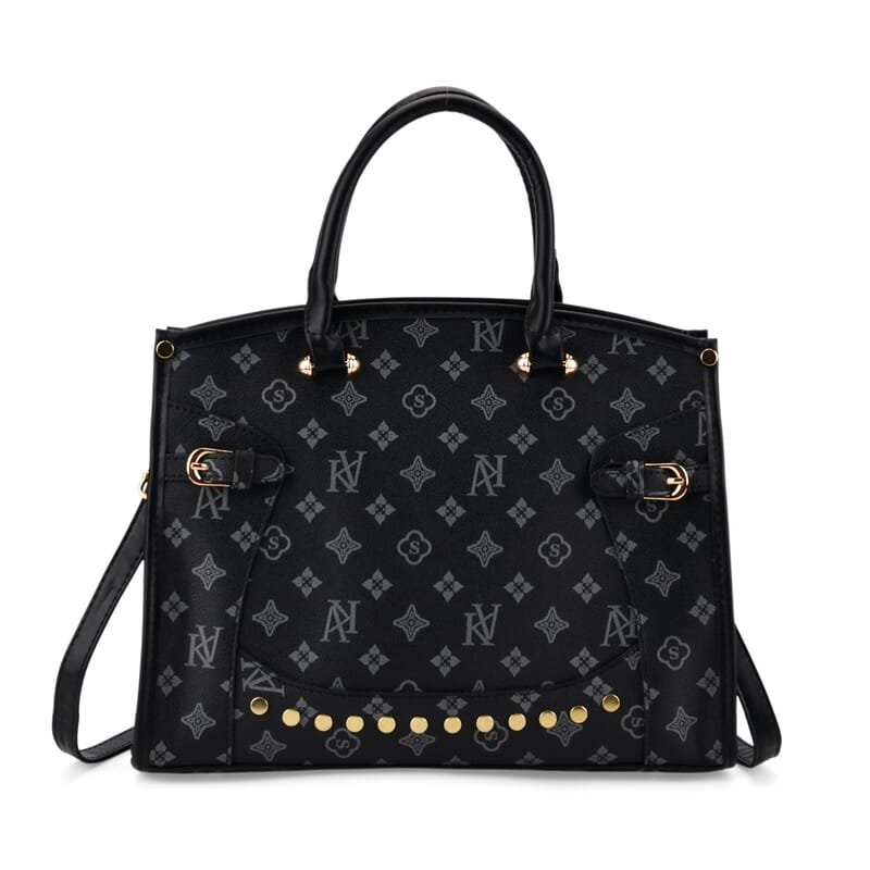 La Marey Navy with KV Pattern Faux Leather Crossbody Bag with Shoulder Strap