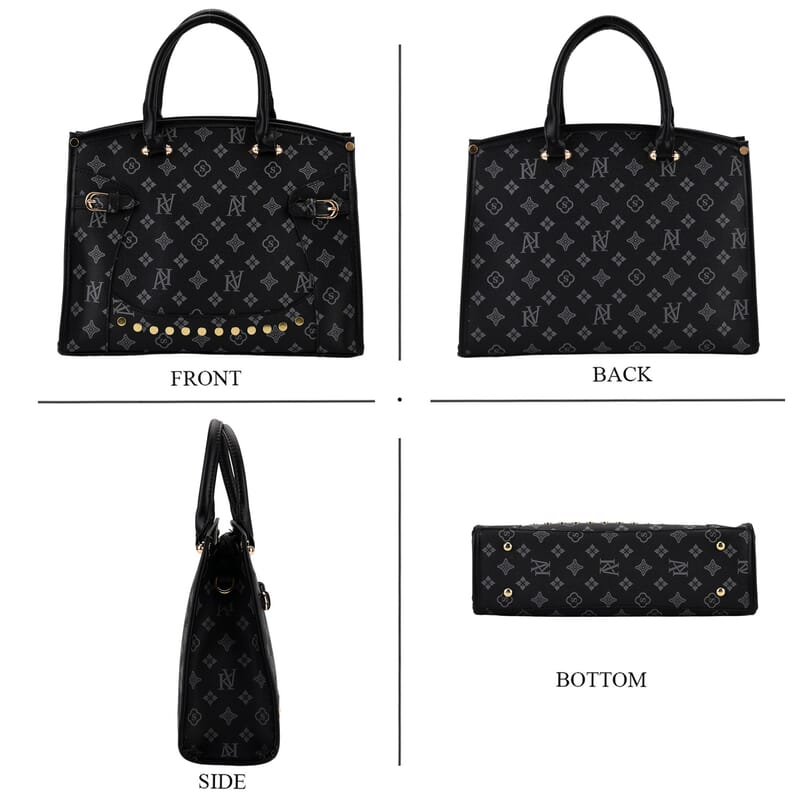 La Marey Navy with KV Pattern Faux Leather Crossbody Bag with Shoulder Strap