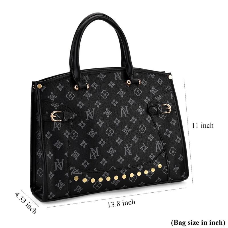 La Marey Navy with KV Pattern Faux Leather Crossbody Bag with Shoulder Strap