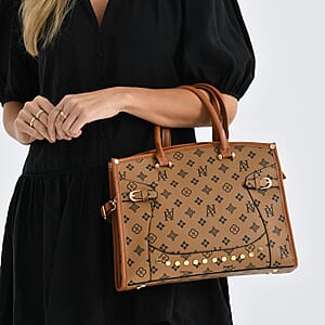 Warehouse Blowout Deal La Marey Brown with S Pattern Faux Leather Crossbody Bag with Shoulder Strap