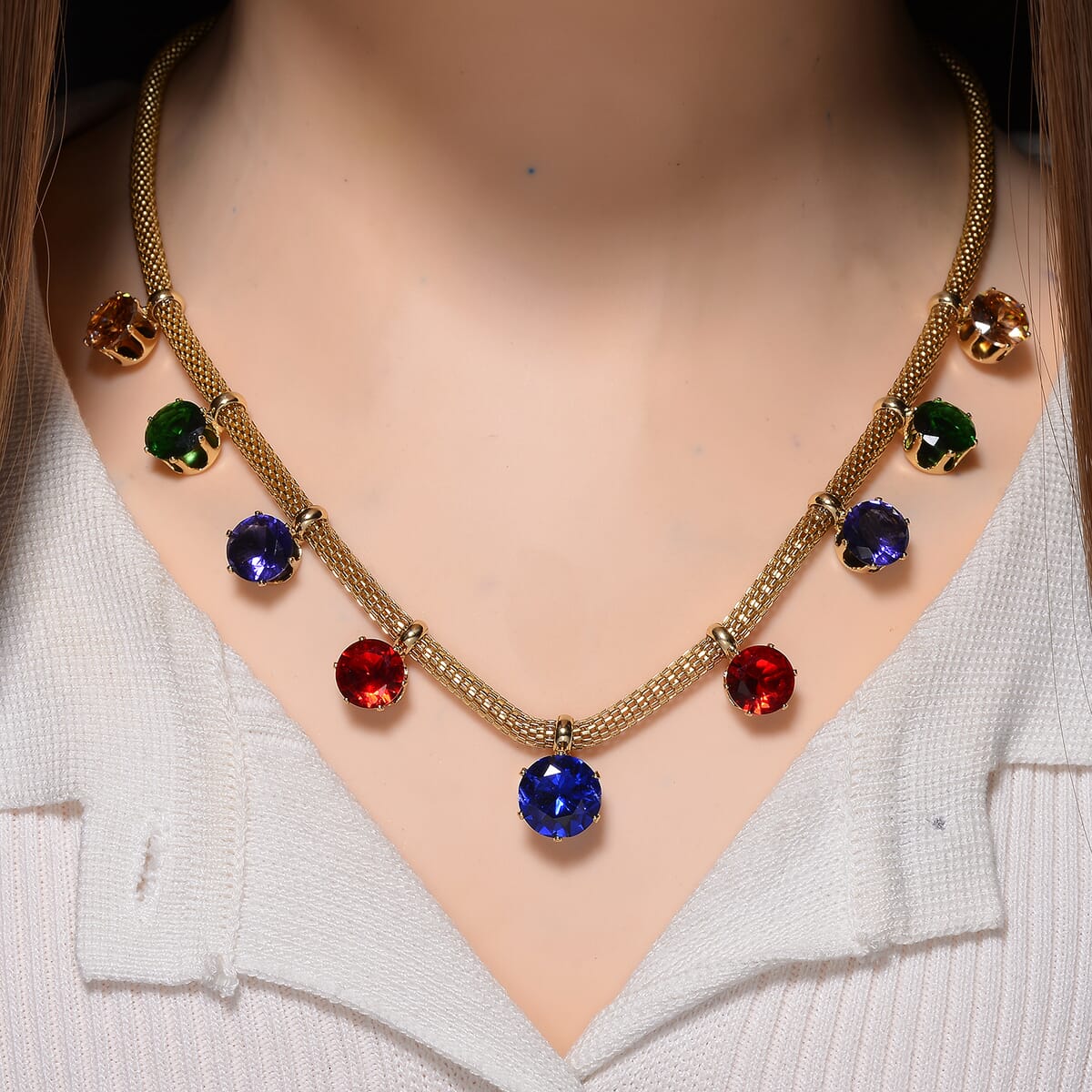 Multi Color Austrian Crystal Charm Necklace in Goldtone 20-22 Inches image number 1