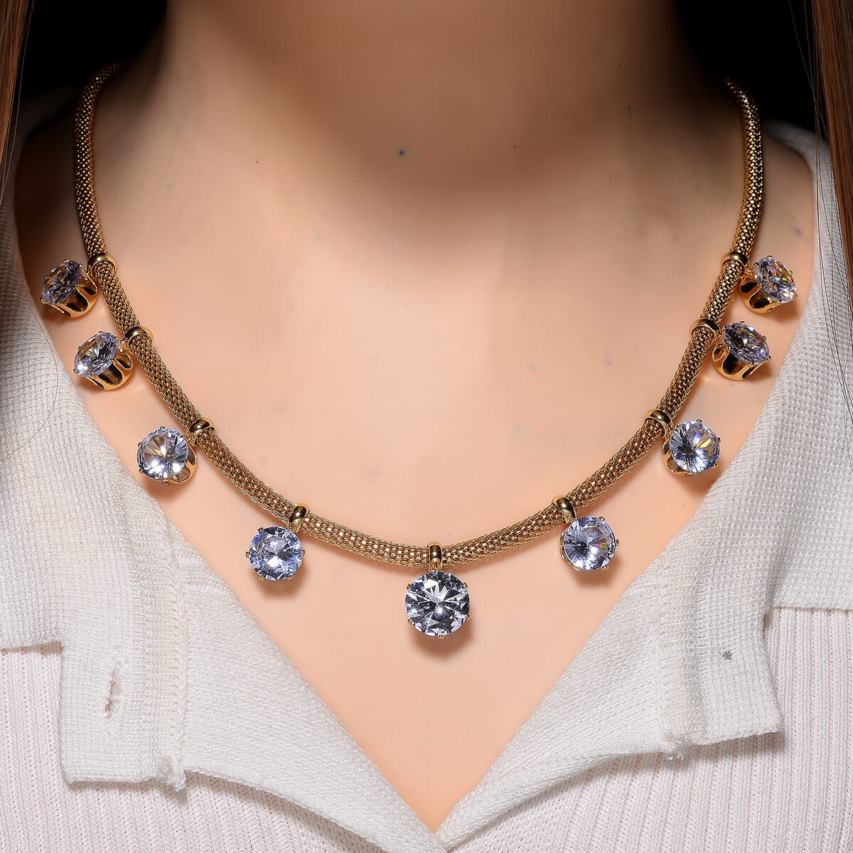White Austrian Crystal Charm Necklace in Goldtone 20-22 Inches image number 1