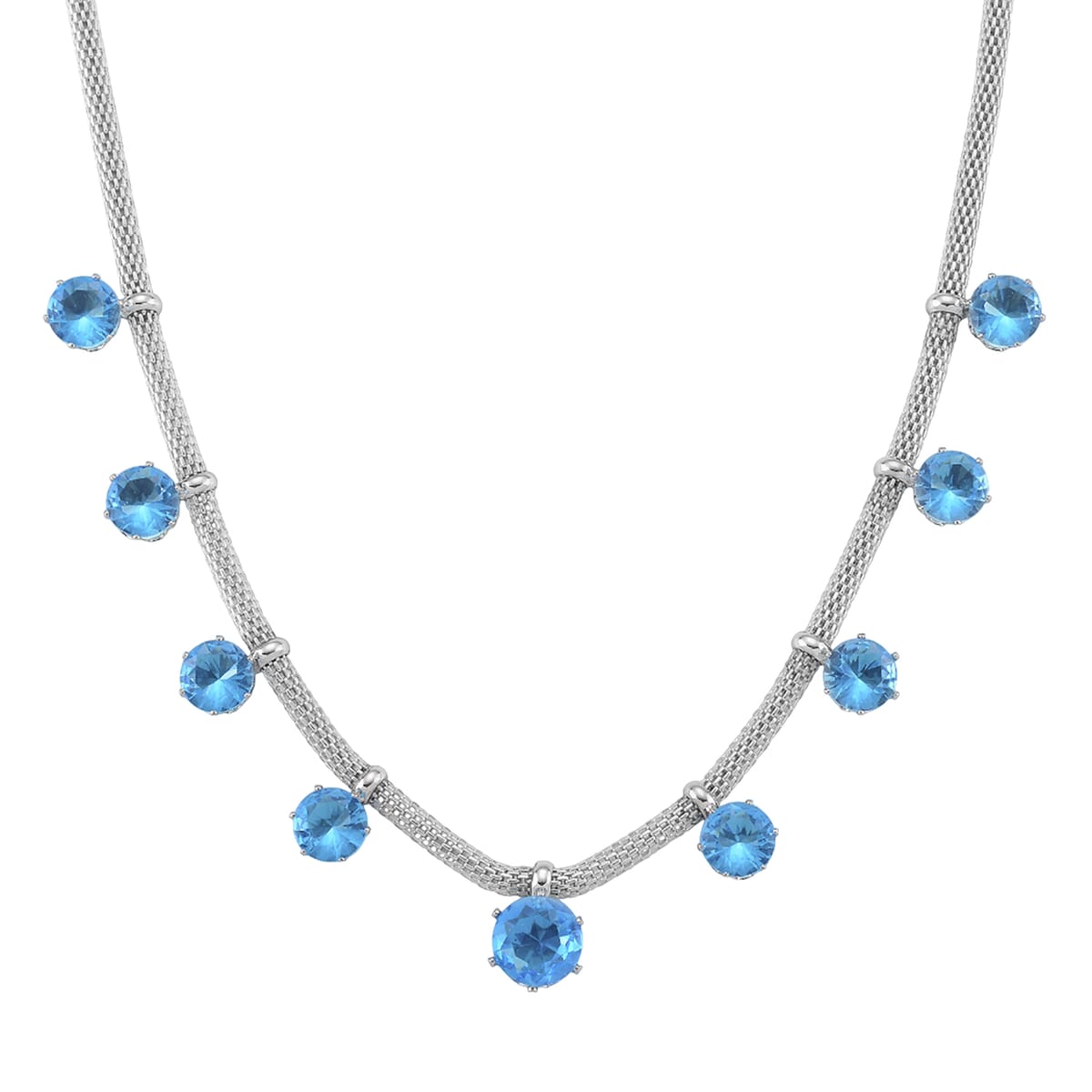 Blue Austrian Crystal Charm Necklace in Silvertone 20-22 Inches image number 0