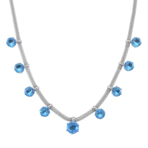 Blue Austrian Crystal Charm Necklace in Silvertone 20-22 Inches