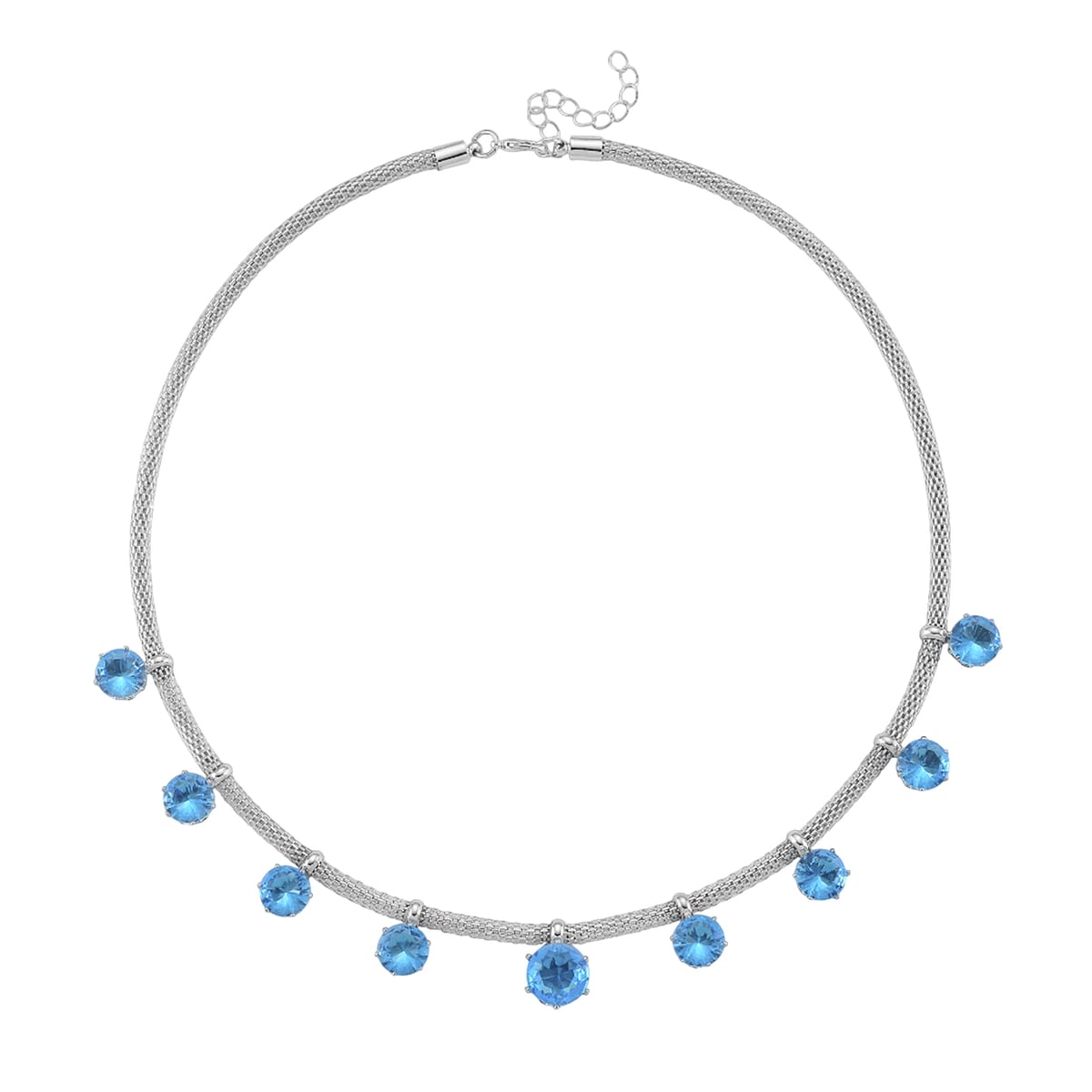 Blue Austrian Crystal Charm Necklace in Silvertone 20-22 Inches image number 1