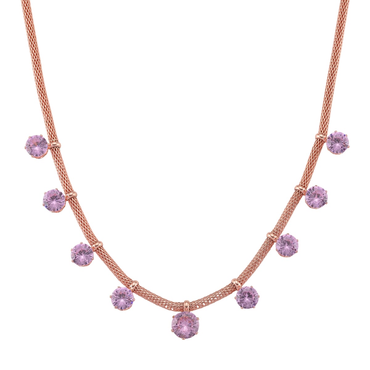 Pink Austrian Crystal Charm Necklace in Rosetone 20-22 Inches image number 0