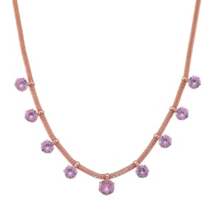 Pink Austrian Crystal Charm Necklace in Rosetone 20-22 Inches