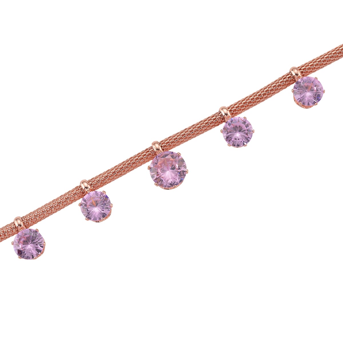 Pink Austrian Crystal Charm Necklace in Rosetone 20-22 Inches image number 3