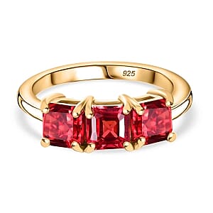 Lab Created Padparadscha Sapphire Ring in 18K YG Plated Sterling Silver (Size 10.0) 2.85 ctw