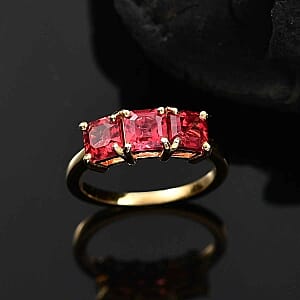 Lab Created Padparadscha Sapphire Ring in 18K YG Plated Sterling Silver (Size 11.5) 2.85 ctw