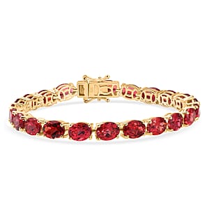 Lab Created Padparadscha Sapphire Bracelet in 18K Vermeil YG Overr Sterling Silver (7.50 In) 39.00 ctw