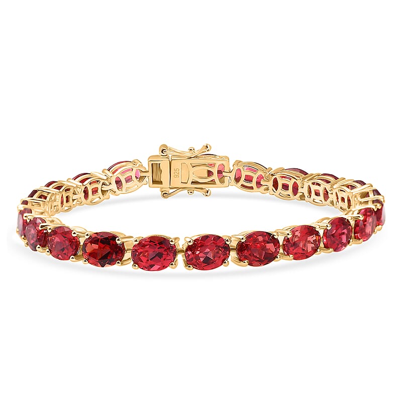 Lab Created Padparadscha Sapphire 39.00 ctw Bracelet in 18K Vermeil Yellow Gold Overr Sterling Silver (7.50 In)