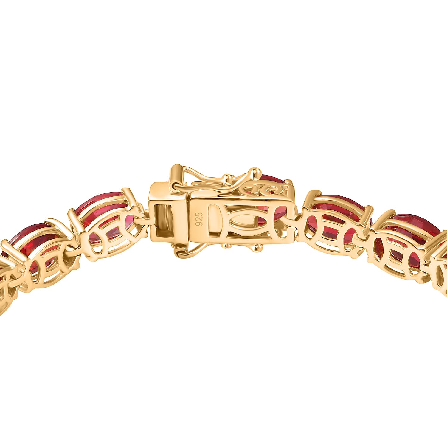Lab Created Padparadscha Sapphire 39.00 ctw Bracelet in 18K Vermeil Yellow Gold Overr Sterling Silver (7.50 In)