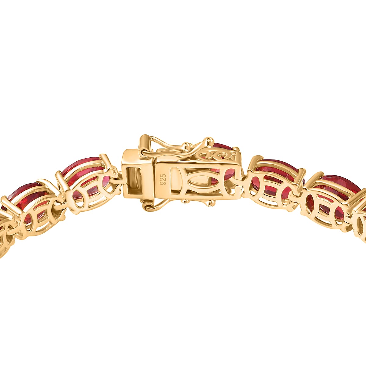 Lab Created Padparadscha Sapphire 39.00 ctw Bracelet in 18K Vermeil Yellow Gold Overr Sterling Silver (7.50 In) image number 3