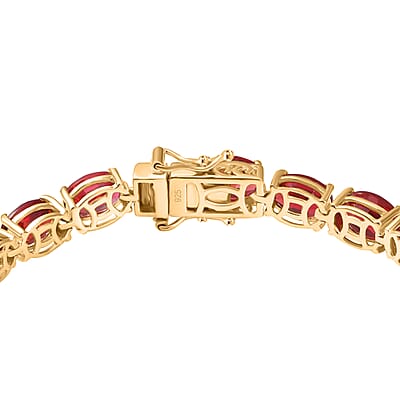 Lab Created Padparadscha Sapphire 39.00 ctw Bracelet in 18K Vermeil Yellow Gold Overr Sterling Silver (7.50 In)
