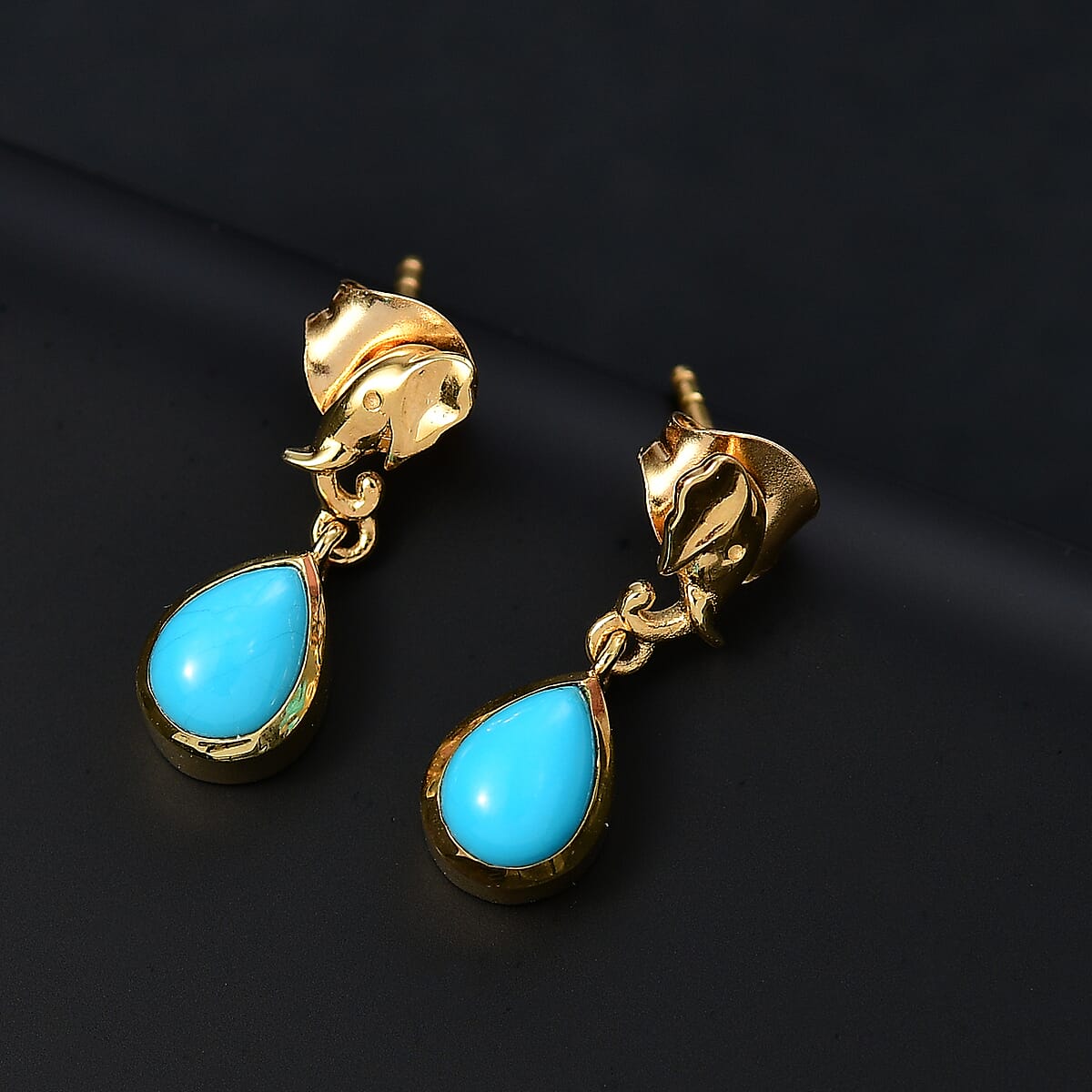Premium Sleeping Beauty Turquoise 1.25 ctw Earrings in 18K Vermeil Yellow Gold Over Sterling Silver image number 1