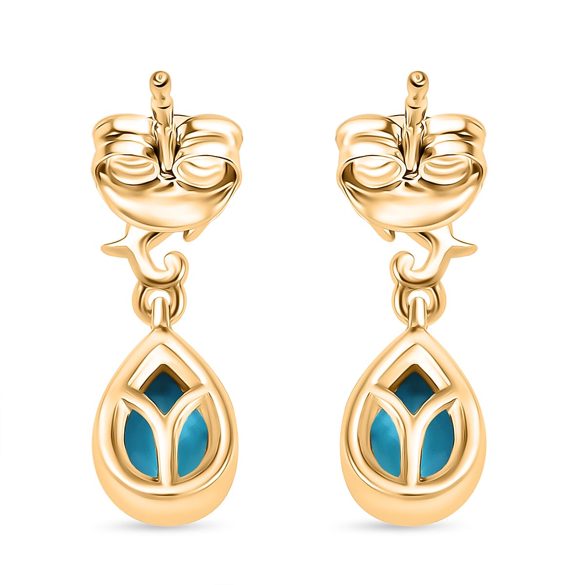Premium Sleeping Beauty Turquoise 1.25 ctw Earrings in 18K Vermeil Yellow Gold Over Sterling Silver image number 4