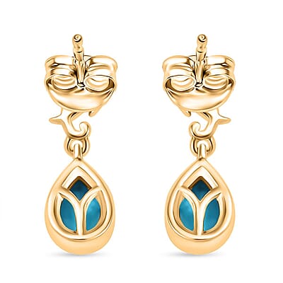 Premium Sleeping Beauty Turquoise 1.25 ctw Earrings in 18K Vermeil Yellow Gold Over Sterling Silver