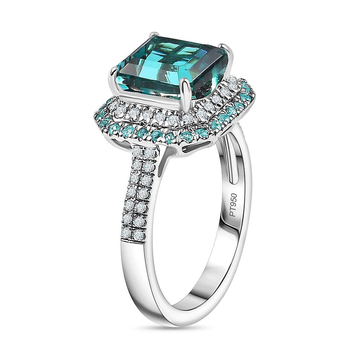 Rhapsody AAAA Pirineu Lagoon Tourmaline Paraiba Tourmaline Diamond E-F VS2 0.44 cts Ring in 950 Platinum Size 10.0 5.15 ctw