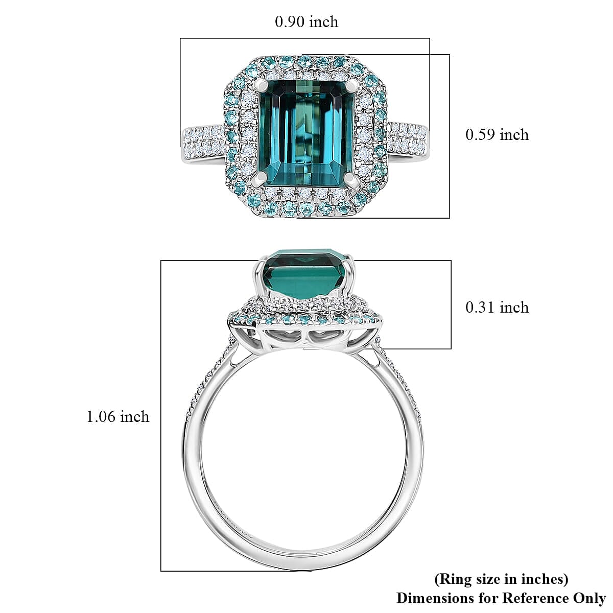 Rhapsody AAAA Pirineu Lagoon Tourmaline Paraiba Tourmaline Diamond E-F VS2 0.44 cts Ring in 950 Platinum Size 10.0 5.15 ctw