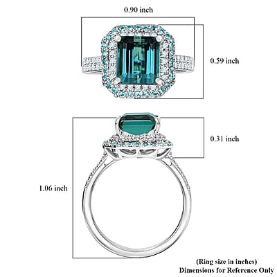 Rhapsody AAAA Pirineu Lagoon Tourmaline Paraiba Tourmaline Diamond E-F VS2 0.44 cts Ring in 950 Platinum Size 10.0 5.15 ctw