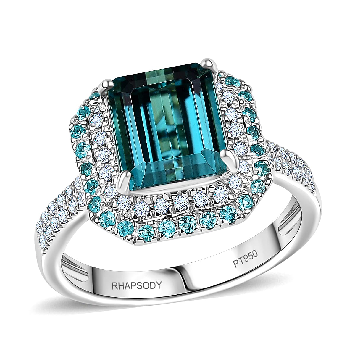 Rhapsody 950 Platinum AAAA Pirineu Lagoon Tourmaline, Paraiba Tourmaline and Diamond (E-F, VS2) (0.44 cts) Ring (Size 6.0) (8.10 g) 5.15 ctw image number 0