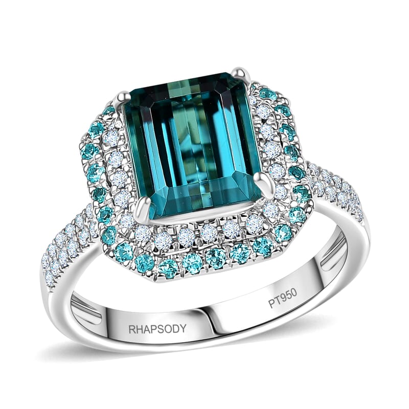 Rhapsody 950 Platinum AAAA Pirineu Lagoon Tourmaline, Paraiba Tourmaline and Diamond (E-F, VS2) (0.44 cts) Ring (Size 6.0) (8.10 g) 5.15 ctw