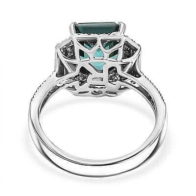 Certified & Appraised Rhapsody AAAA Pirineu Lagoon Tourmaline, Paraiba Tourmaline and E-F VS2 Diamond 5.15 ctw Ring in 950 Platinum (Size 7.0) 8.10 Grams