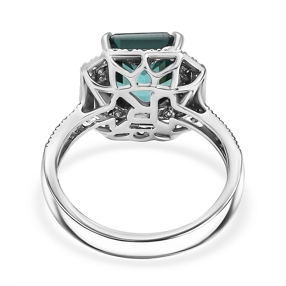 Certified & Appraised Rhapsody AAAA Pirineu Lagoon Tourmaline, Paraiba Tourmaline and E-F VS2 Diamond 5.15 ctw Ring in 950 Platinum (Size 8.0) 8.10 Grams image number 4