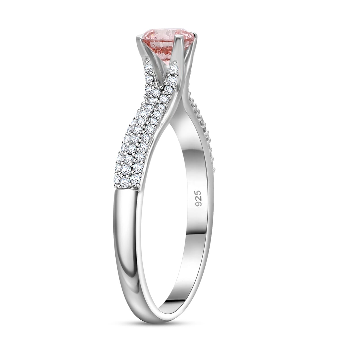 Luxuriant Lab Grown Pink and White Diamond VS 0.80 ctw Ring in Platinum Over Sterling Silver image number 2