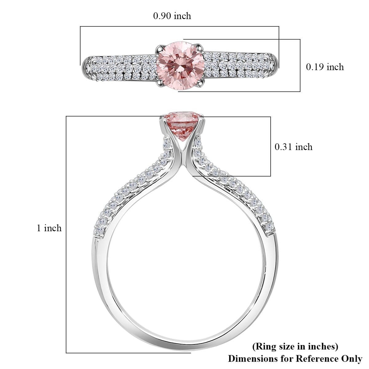 Luxuriant Lab Grown Pink and White Diamond VS 0.80 ctw Ring in Platinum Over Sterling Silver image number 4