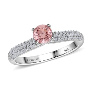 Luxuriant Lab Grown Pink Diamond (IR) (VS) and Lab Grown Diamond 0.80 ctw Crown Ring in Platinum Over Sterling Silver (Size 7.0)