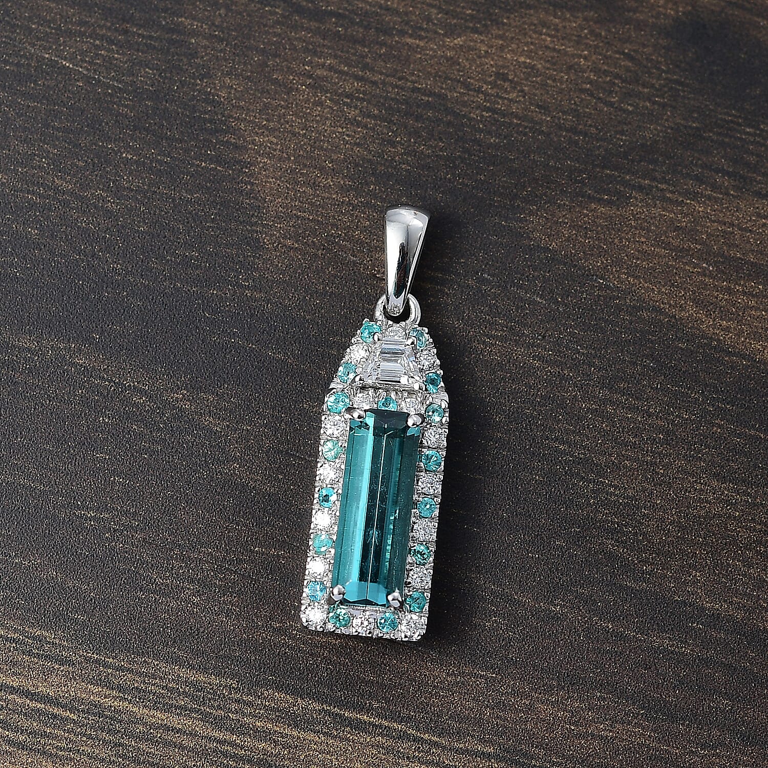 Rhapsody AAAA Monte Belo Indicolite, AAAA Paraiba Tourmaline and E-F VS2 Diamond 2.75 ctw Pendant in 950 Platinum
