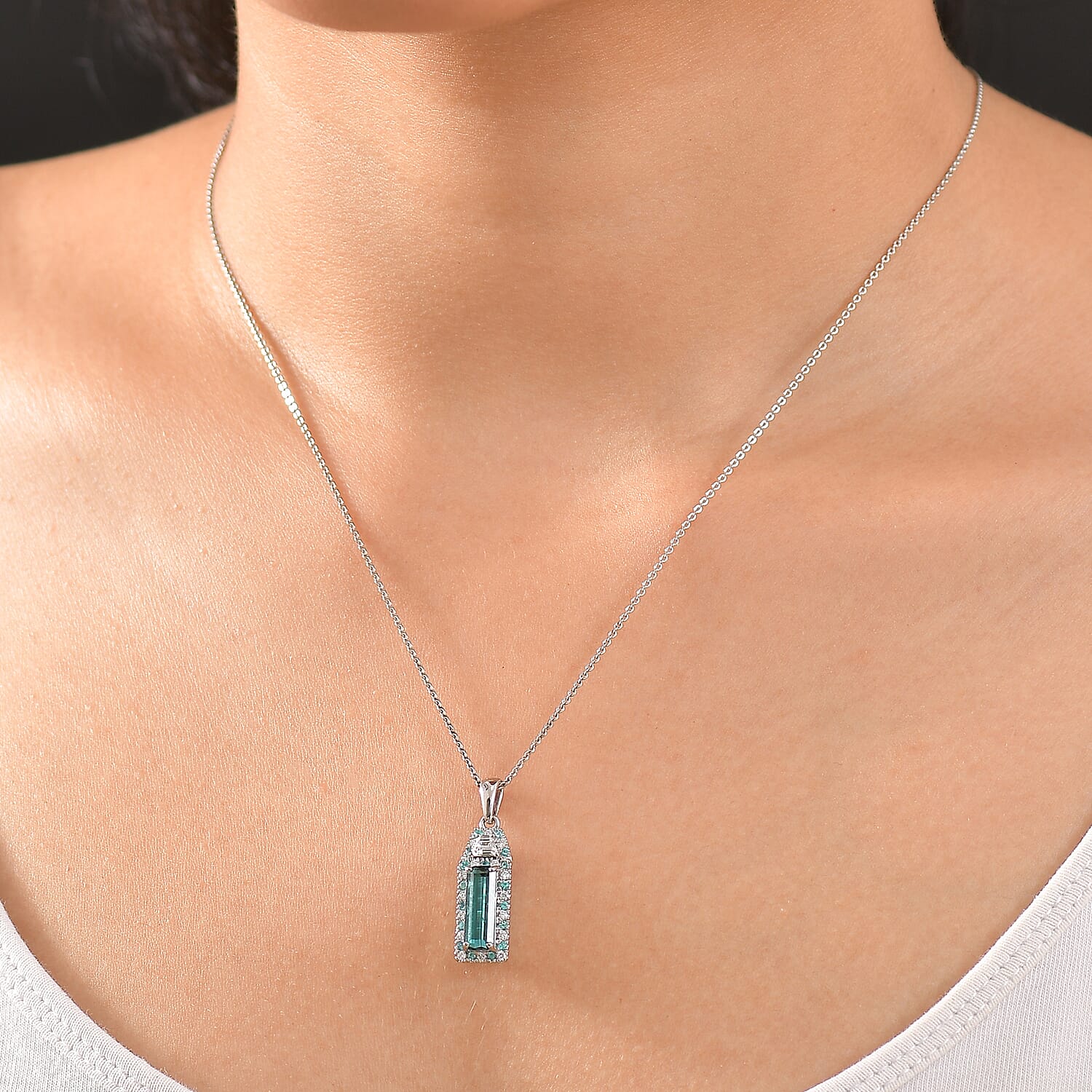 Rhapsody AAAA Monte Belo Indicolite, AAAA Paraiba Tourmaline and E-F VS2 Diamond 2.75 ctw Pendant in 950 Platinum