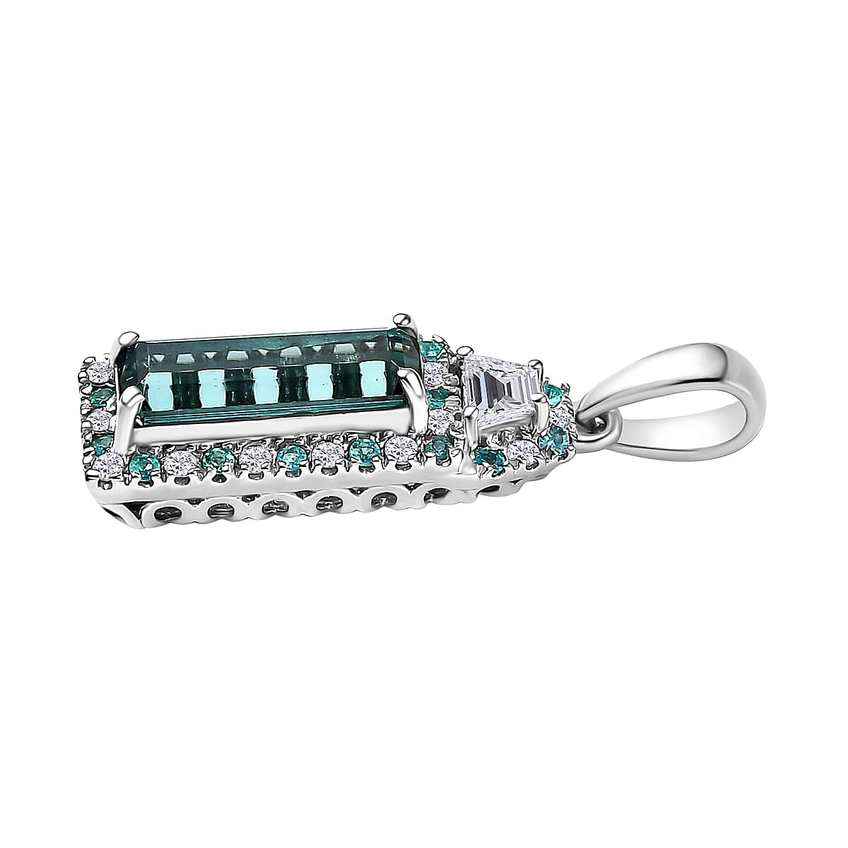 Rhapsody AAAA Monte Belo Indicolite, AAAA Paraiba Tourmaline and E-F VS2 Diamond 2.75 ctw Pendant in 950 Platinum