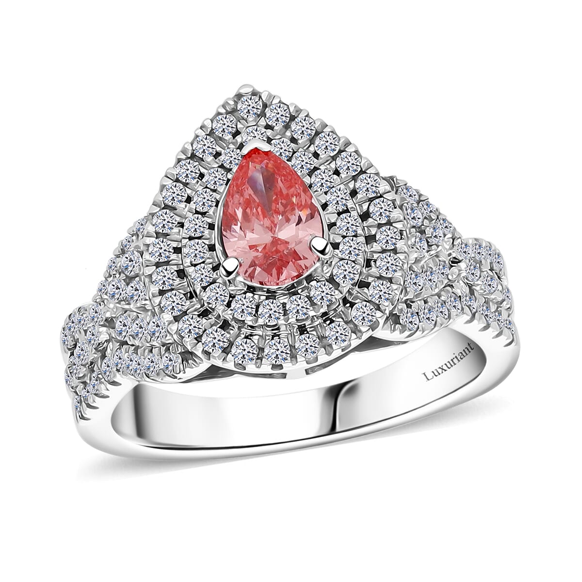 Luxuriant Lab Grown Pink Diamond (IR) (VS) and Lab Grown Diamond 1.00 ctw Royal Crown Ring in Platinum Over Sterling Silver (Size 10.0) image number 0
