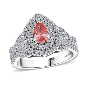Luxuriant Lab Grown Pink and White Diamond VS 1.00 ctw Royal Crown Ring in Platinum Over Sterling Silver (Size 10.0)
