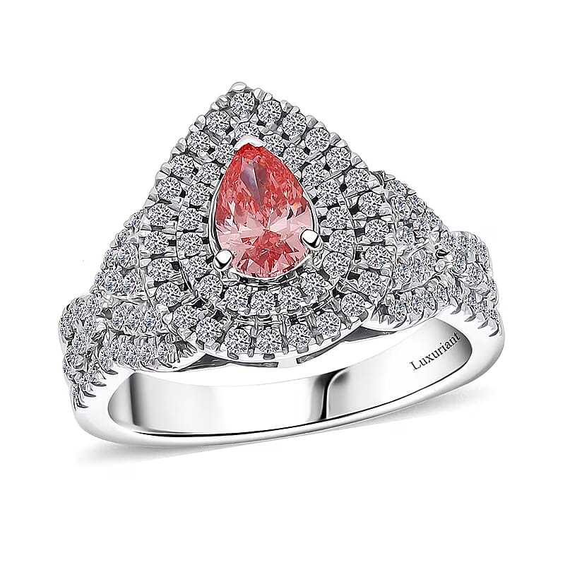 Luxuriant Lab Grown Pink Diamond (IR) (VS) and Lab Grown Diamond 1.00 ctw Royal Crown Ring in Platinum Over Sterling Silver (Size 10.0)