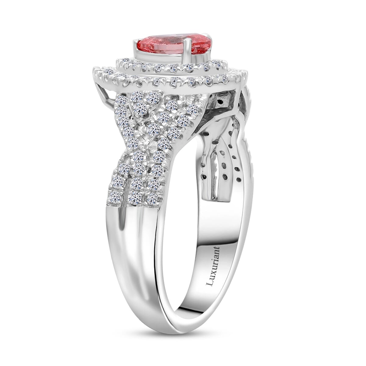Luxuriant Lab Grown Pink Diamond (IR) (VS) and Lab Grown Diamond 1.00 ctw Royal Crown Ring in Platinum Over Sterling Silver (Size 10.0) image number 2
