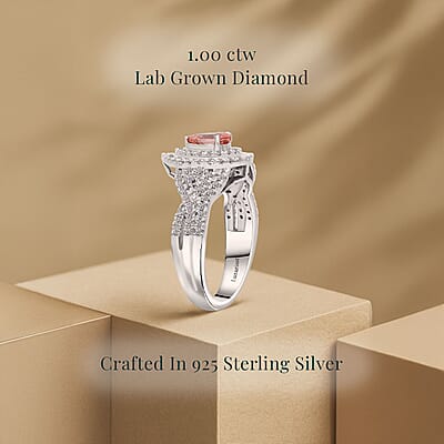 Luxuriant Lab Grown Pink Diamond (IR) (VS) and Lab Grown Diamond 1.00 ctw Royal Crown Ring in Platinum Over Sterling Silver (Size 10.0)