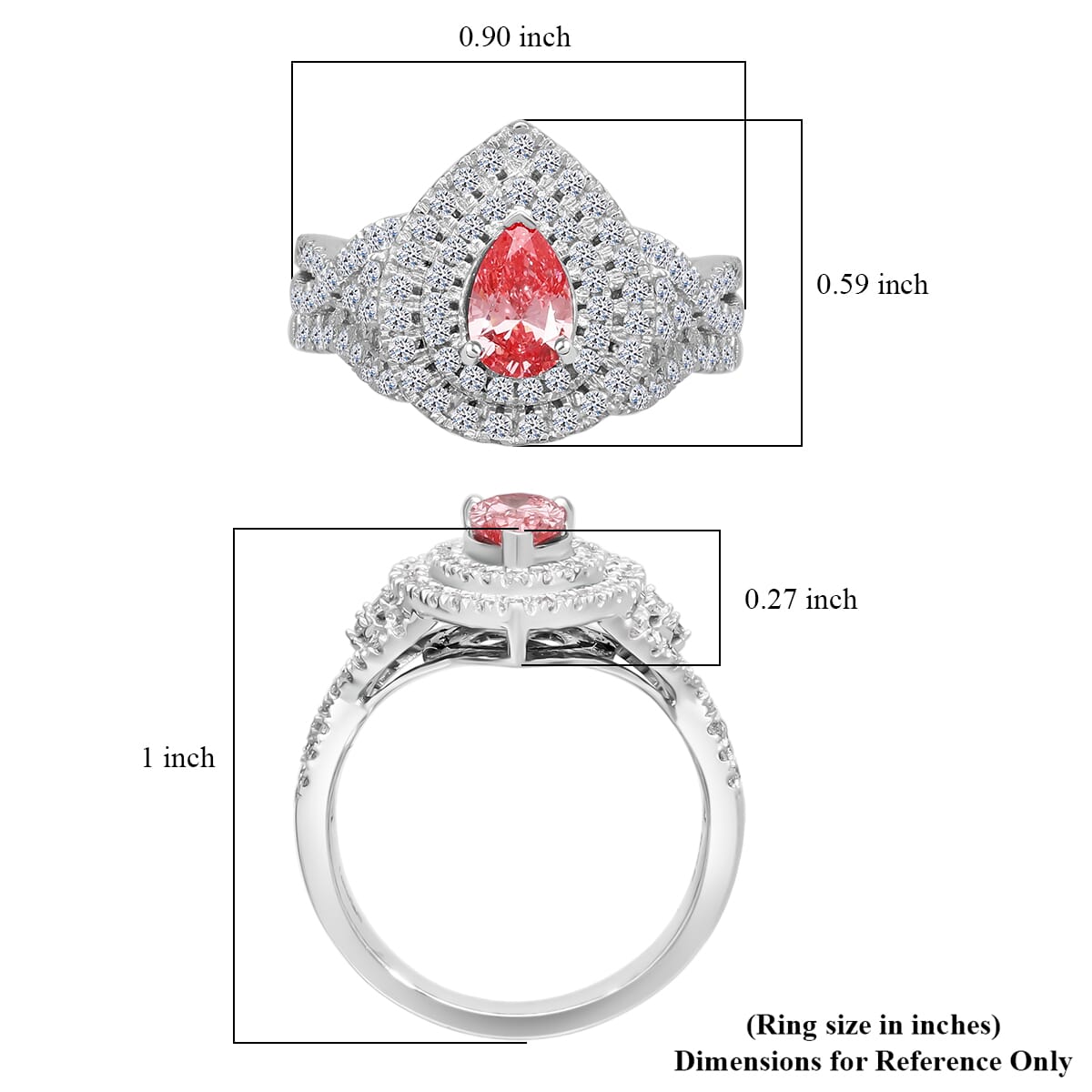 Luxuriant Lab Grown Pink Diamond (IR) (VS) and Lab Grown Diamond 1.00 ctw Royal Crown Ring in Platinum Over Sterling Silver (Size 10.0) image number 4