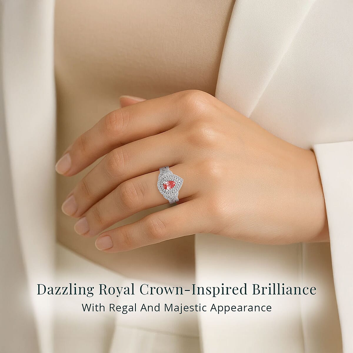 Luxuriant Lab Grown Pink Diamond (IR) (VS) and Lab Grown Diamond 1.00 ctw Royal Crown Ring in Platinum Over Sterling Silver (Size 7.0) image number 1