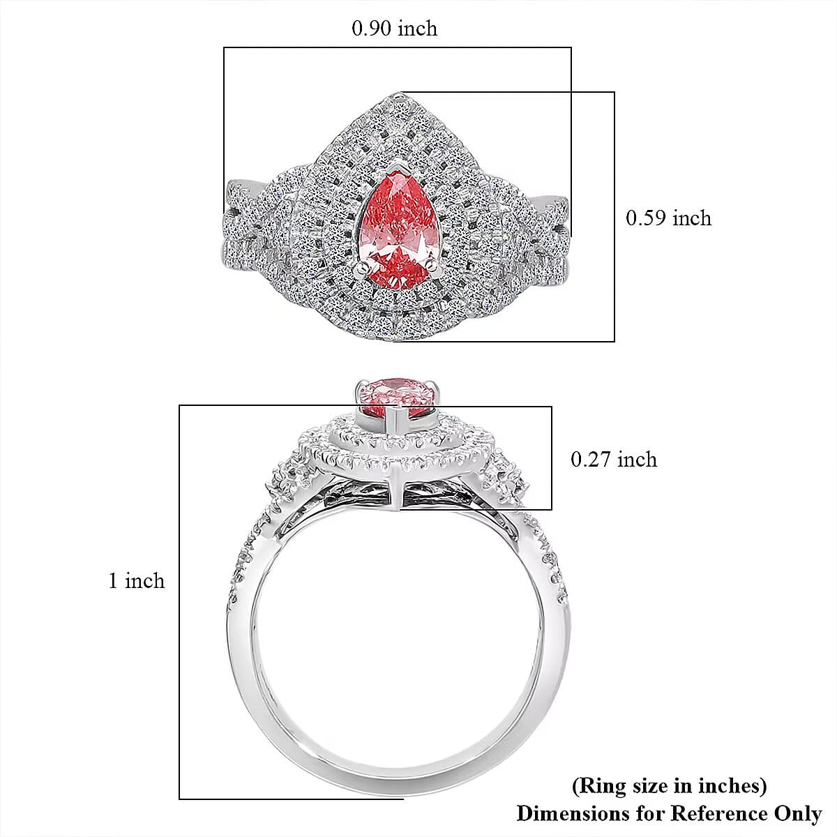 Luxuriant Lab Grown Pink Diamond (IR) (VS) and Lab Grown Diamond 1.00 ctw Royal Crown Ring in Platinum Over Sterling Silver (Size 8.0) image number 6